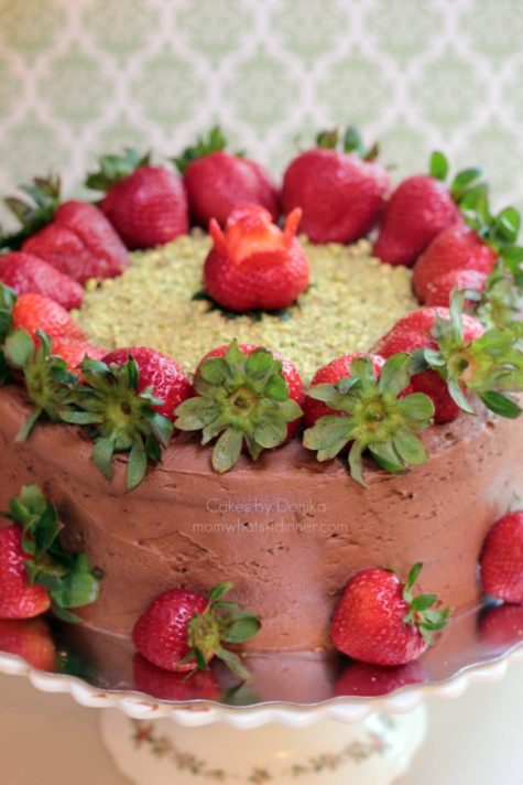  Chocolate Cake with Strawberry Pistachio Garnish