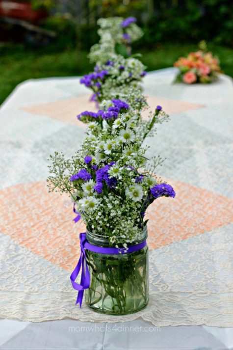 Flowers in Jars as center pieces