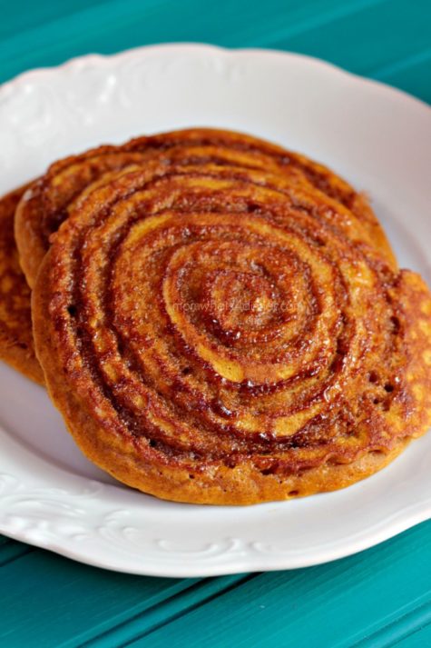 Pumpkin Cinnamon Roll Pancakes without Icing